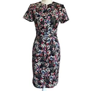ERDEM Raisa‎ Floral Print Dress Black Multicolor | Short Sleeve Sheath 6